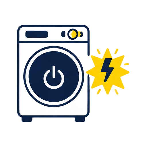 Cartoon dryer with a power warning symbol
