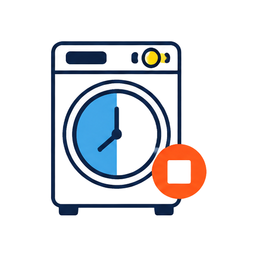 Cartoon dryer with a half-cycle clock and stop symbol