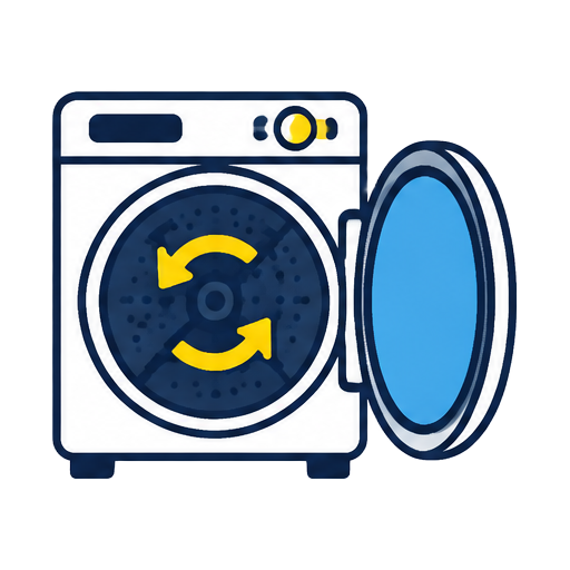 Cartoon open dryer with stopped tumble arrows