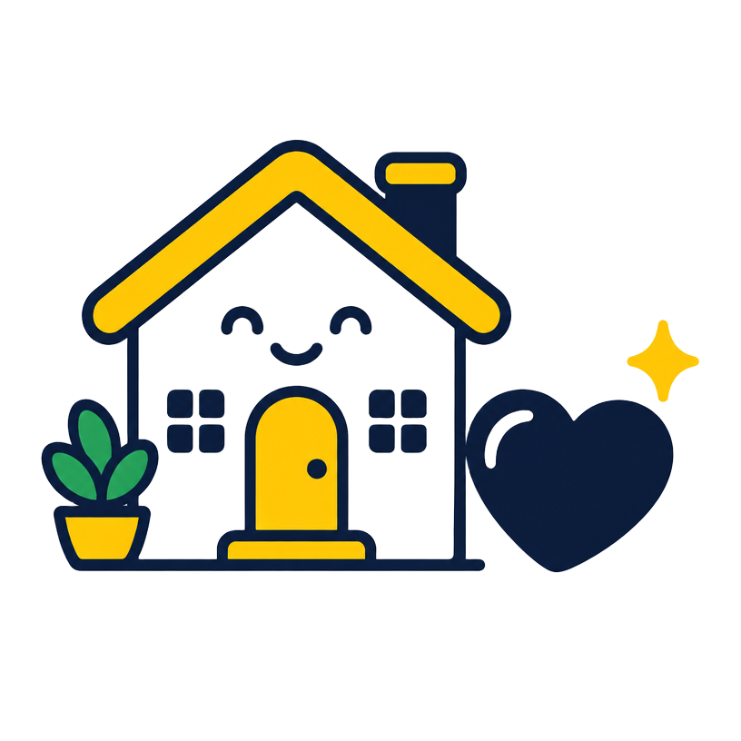 Cartoon house with a heart representing well cared for homes