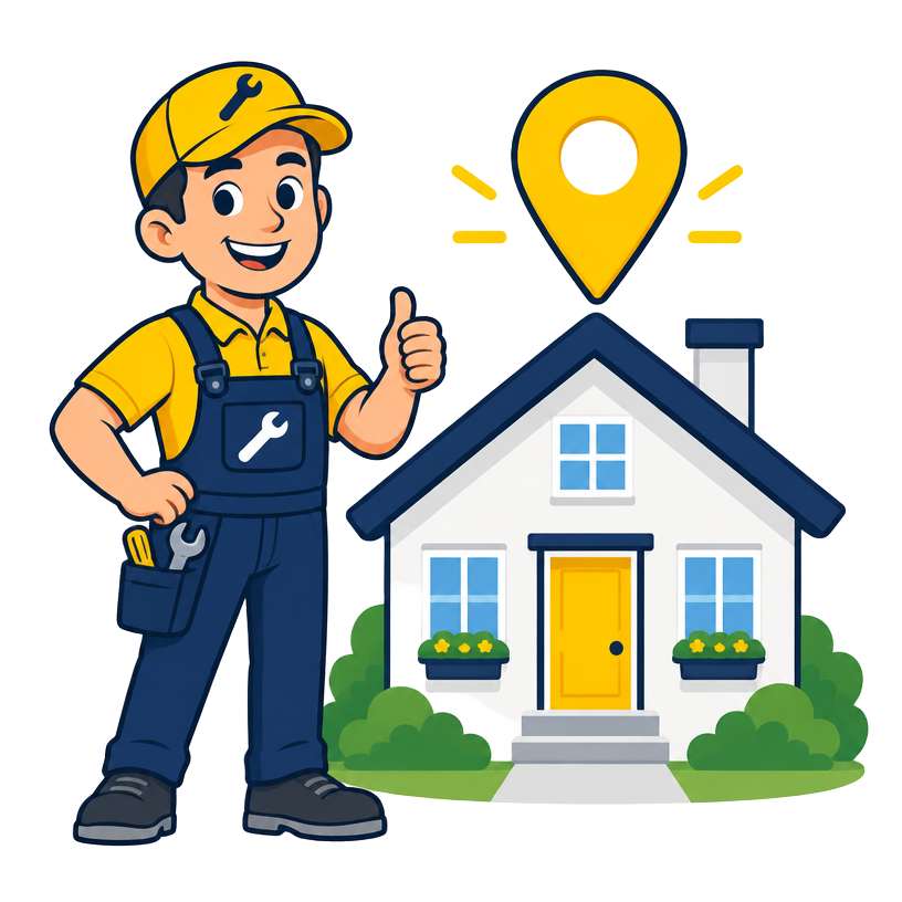 Cartoon house with a yellow location pin