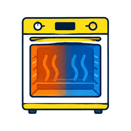 Cartoon oven with hot and cool sides