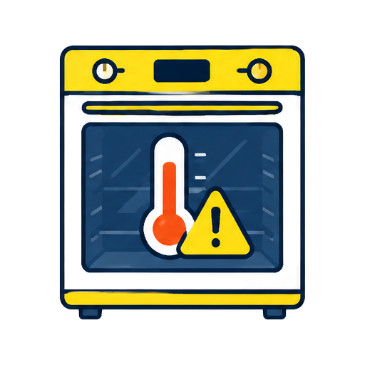 Cartoon oven with a thermometer warning