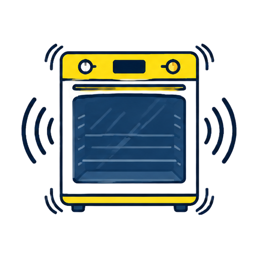 Cartoon oven vibrating with sound waves