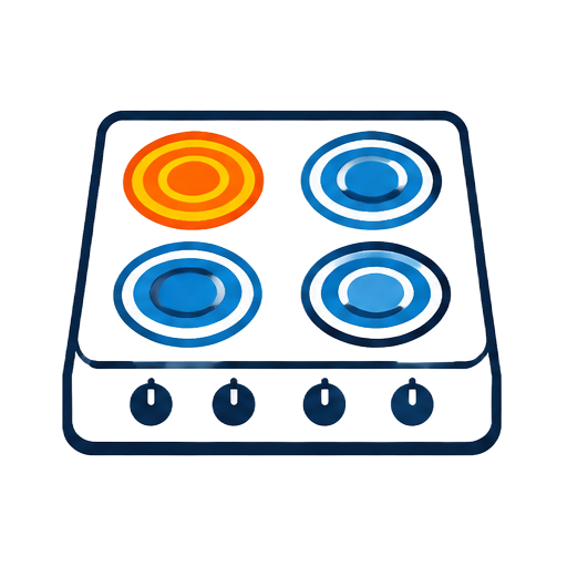 Cartoon cooktop with one hot and one cool burner