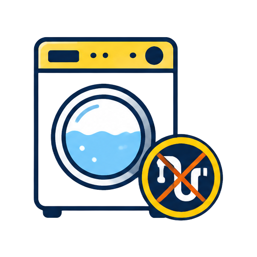 Cartoon washing machine holding water with a blocked drain symbol