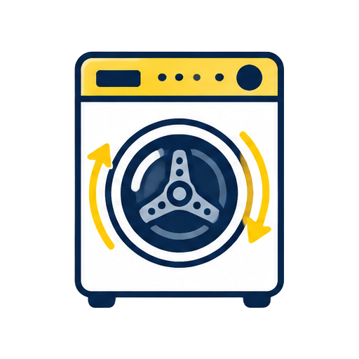 Cartoon washer drum with stopped spin arrows
