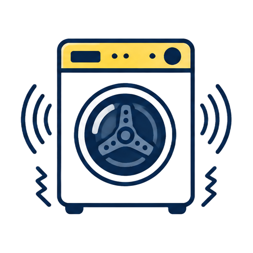 Cartoon washing machine vibrating with sound waves