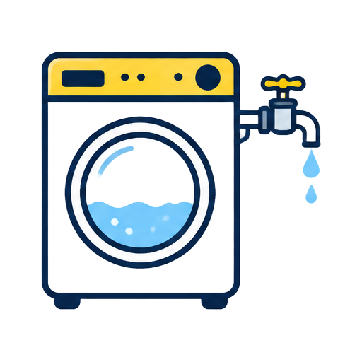 Cartoon washing machine beside a dripping faucet