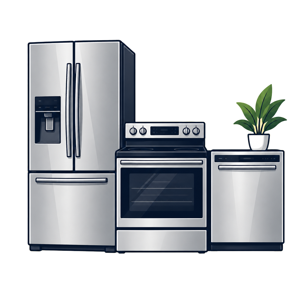 Cartoon refrigerator, oven and dishwasher appliances